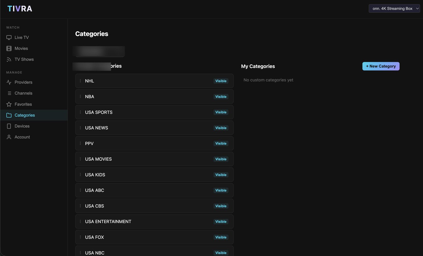 TIVRA Dashboard - Categories