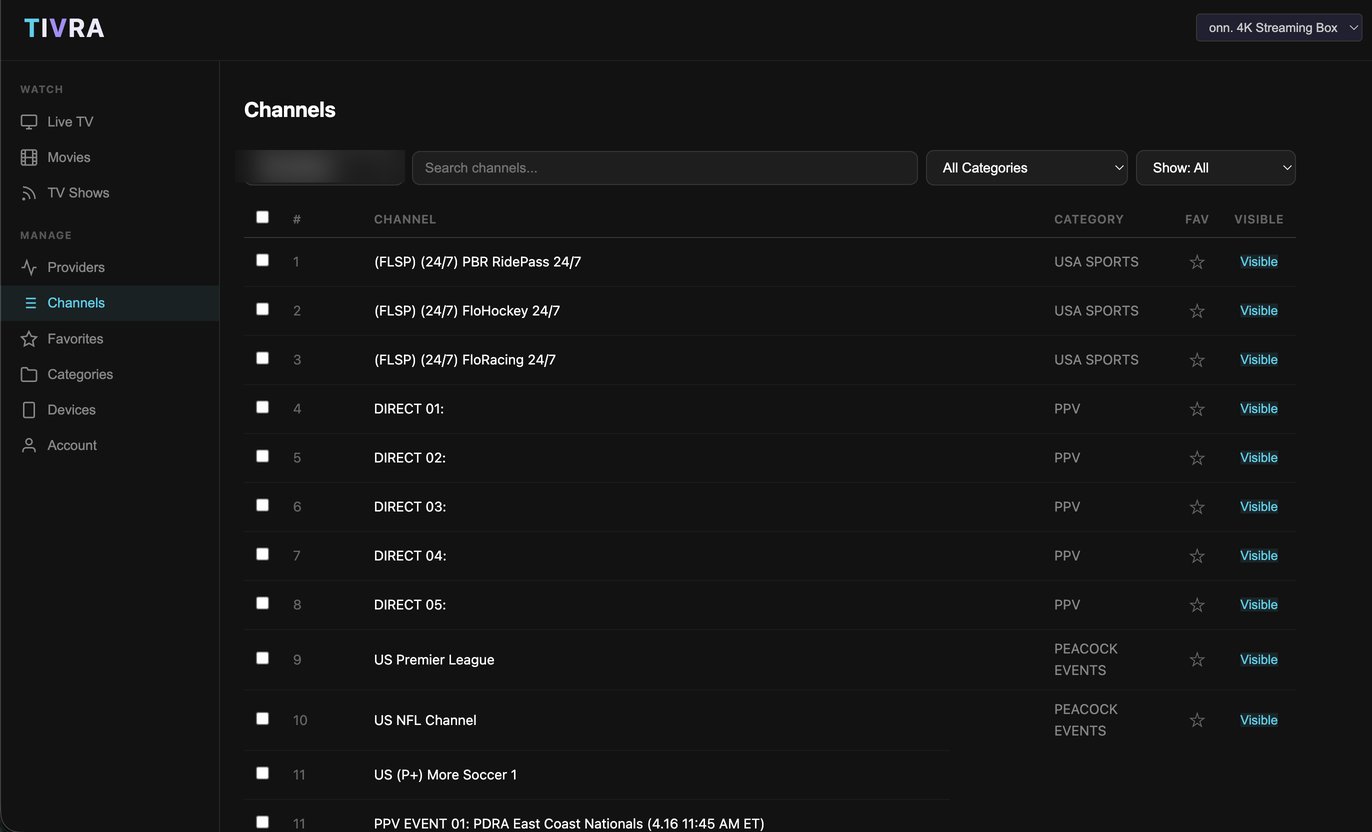 TIVRA Dashboard - Channel Management