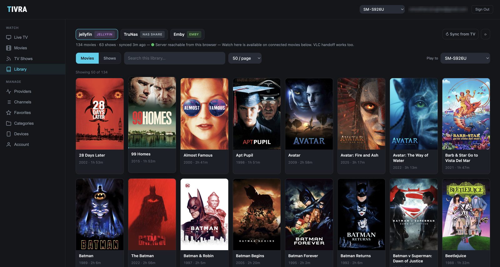 TIVRA Dashboard - Local Media Library (Jellyfin, Emby, NAS)