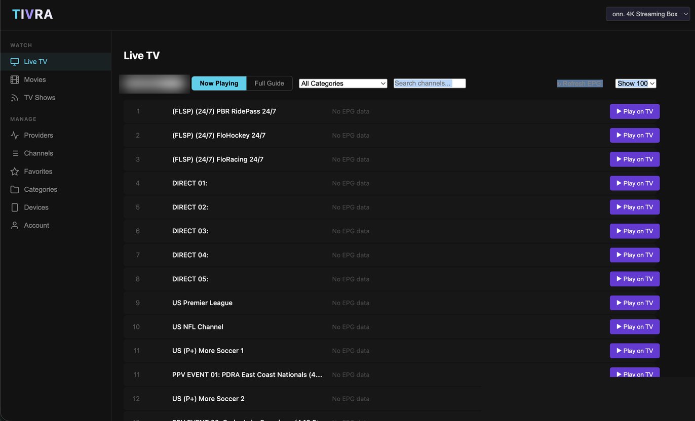 TIVRA Dashboard - Live TV Channels