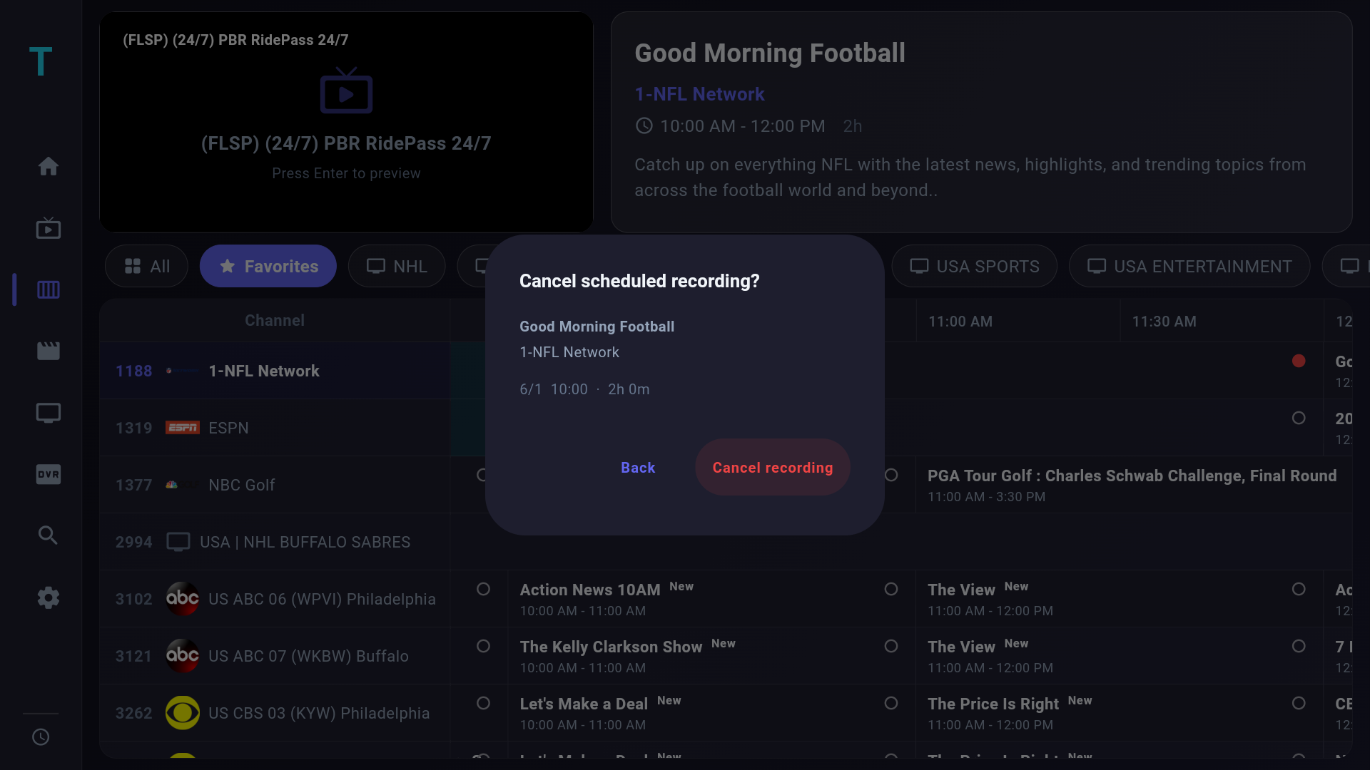 Long-press menu in the EPG to schedule a recording from any future program