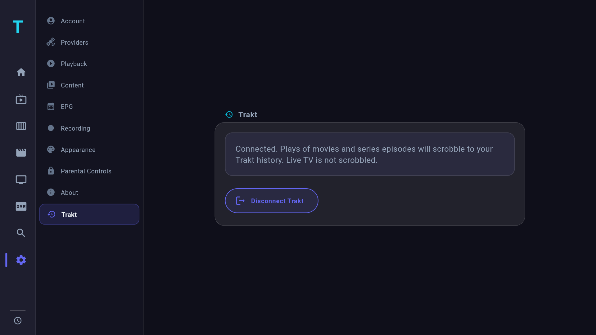 Connect a Trakt.tv account to sync Continue Watching across devices